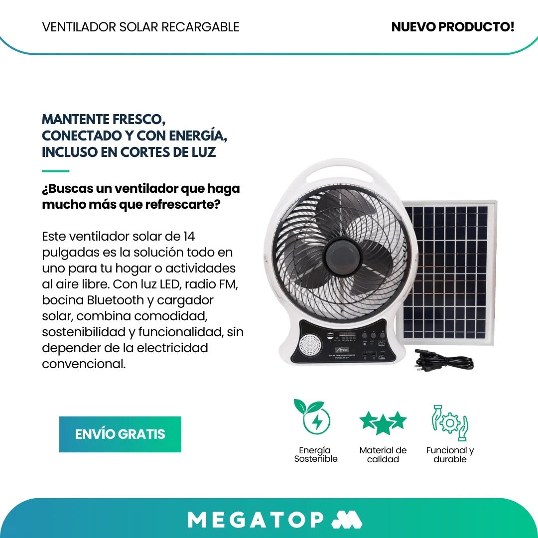 VENTILADOR SOLAR RECARGABLE