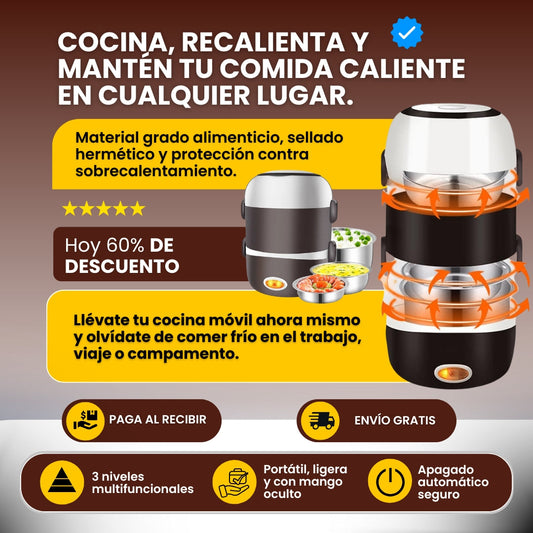 Lonchera Eléctrica Portátil de Tres Niveles