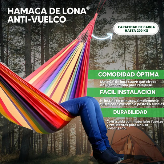 HAMACA DE LONA ANTI-VUELCO PARA ACAMPAR